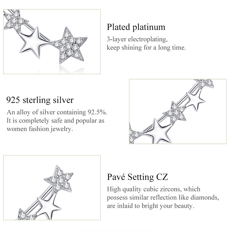 Khuyên tai Bamoer BSE351 bằng bạc hình ngôi sao thời trang