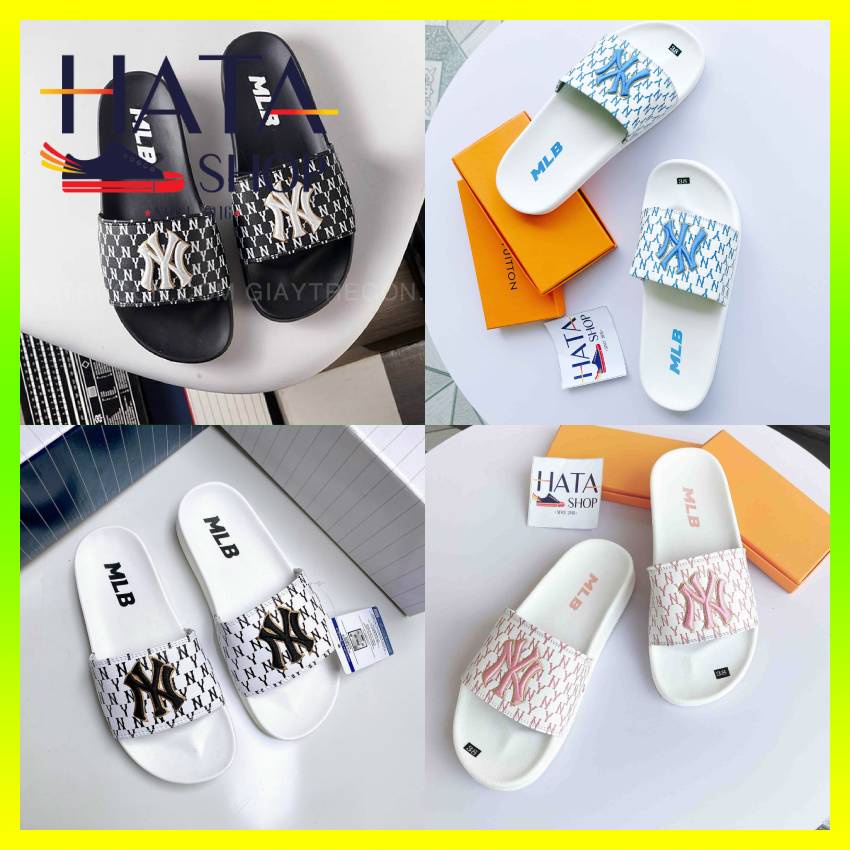 Dép đôi nam nữ UNISEX thêu chữ nổi NY MLBB xịn sò đi nước thoải mái