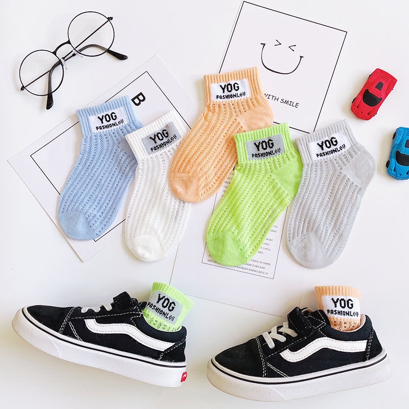 Đai Nịt Tất Cotton Mỏng Phối Lưới Thoáng Khí Thấm Hút Mồ Hôi In Chữ Phong Cách Mới Cho Trẻ Em