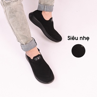 Giày thể thao nam vải thun đen, giày chạy bộ siêu nhẹ giày VNXK - Kimy Store