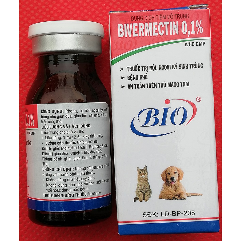 1 lọ Bio Bivermectin 10 ml 0,1 % Sản phẩm cao cấp chuyên dùng cho chó, mèo, thỏ