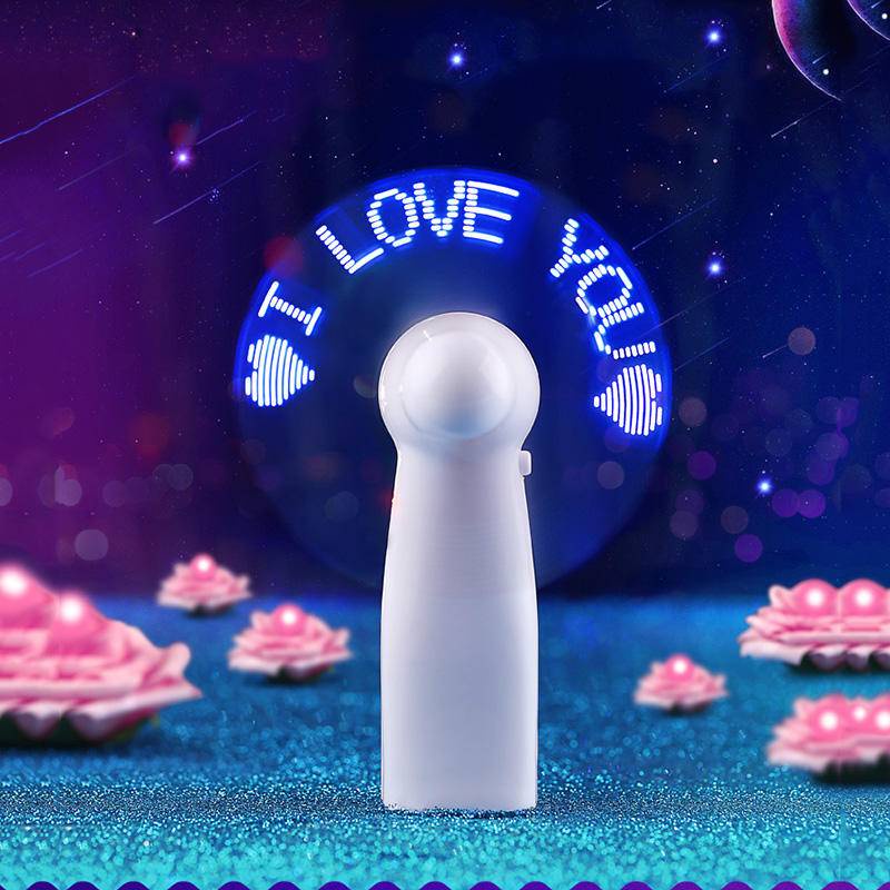 PNL Quạt USB Mini Cầm Tay Có Đèn LED Phát Sáng Chữ I Love You Để Bàn Tiện Dụng