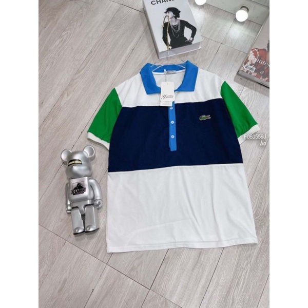 Áo thun polo phối màu tay ngắn xanh lá 0605