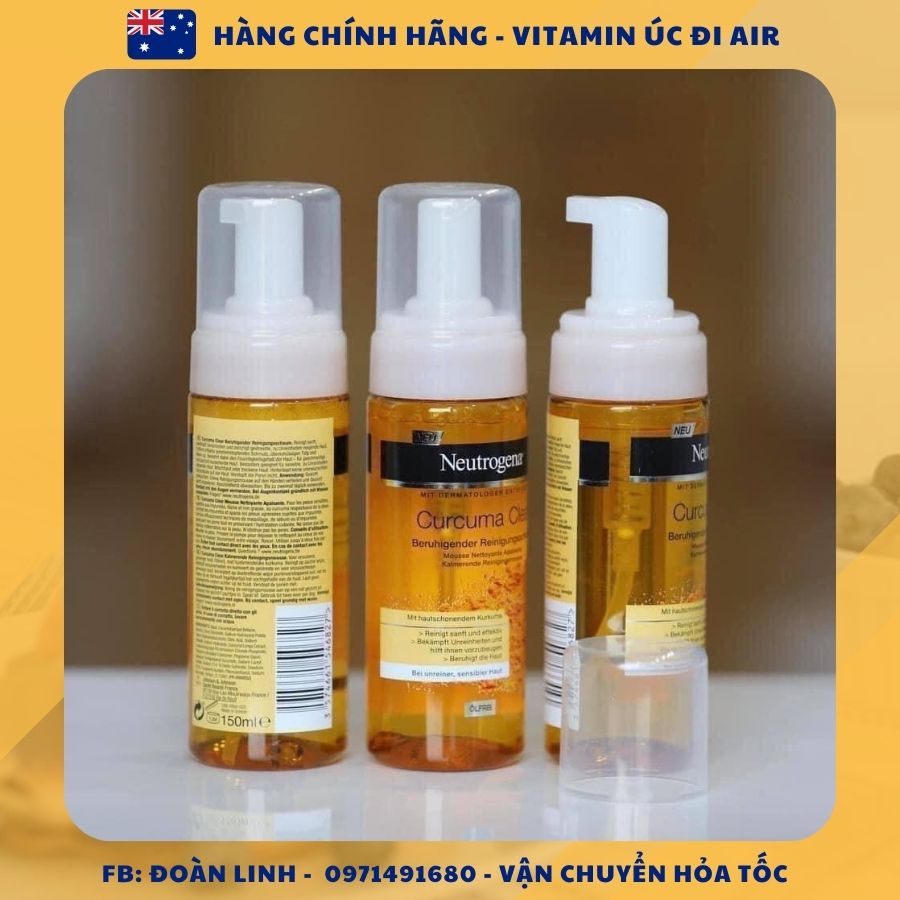 Sữa rửa mặt tạo bọt Neutrogena Nghệ Calme Curcuma  150ML, Hàng Chuẩn úc đi air, sữa rửa mặt nghệ neutroge