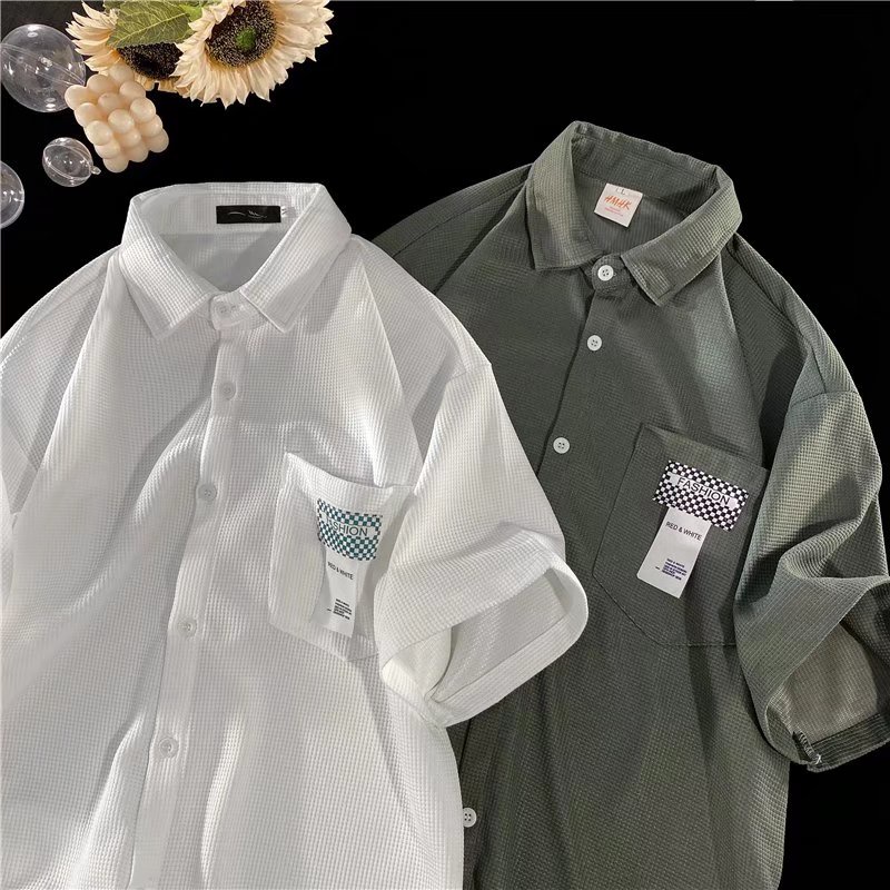 Áo Sơ Mi Tay Ngắn Dáng Rộng Phong Cách Thời Trang Hàn Quốc 4 Màu Lựa Chọn