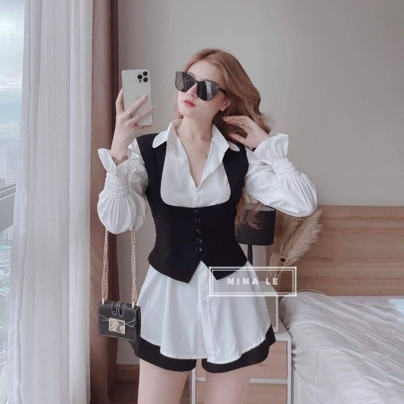 SET ÁO 3 MÓN SƠ MI KÈM GILE VỚI QUẦN NGẮN BIGSIZE