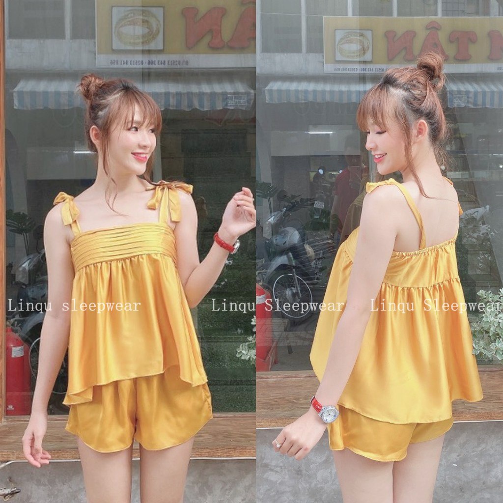 Đồ ngủ sexy 2 dây gợi cảm chất lụa latin cao cấp mặc ngủ mát thoải mái Freesize dưới 55kg - Linqustore