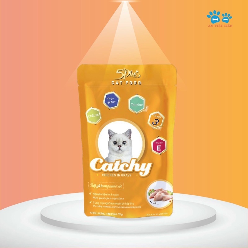 12 gói Thức ăn pate cho mèo 5Plus CATCHY 70g