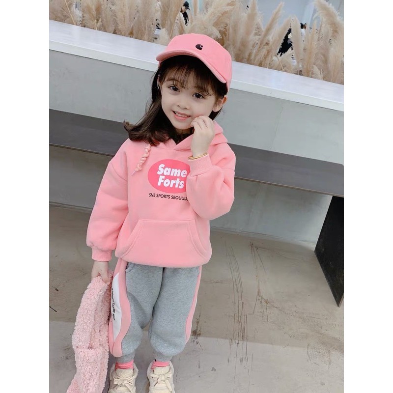 BỘ NỈ HỒNG HOODIE SAME QUẦN XÁM CHO BÉ GÁI HÀNG ĐẸP BÁN SHOP