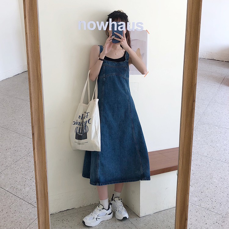 Yếm váy denim dáng xòe Ulzzang