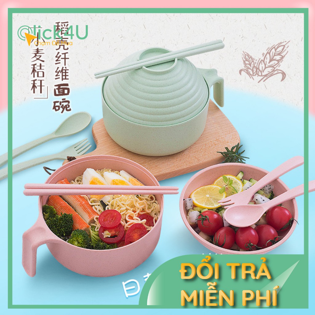 SET TÔ MUỖNG ĐŨA NHỰA LÚA MẠCH CHO VĂN PHÒNG - SET ĂN MÌ TIỆN LỢI 5 MÓN