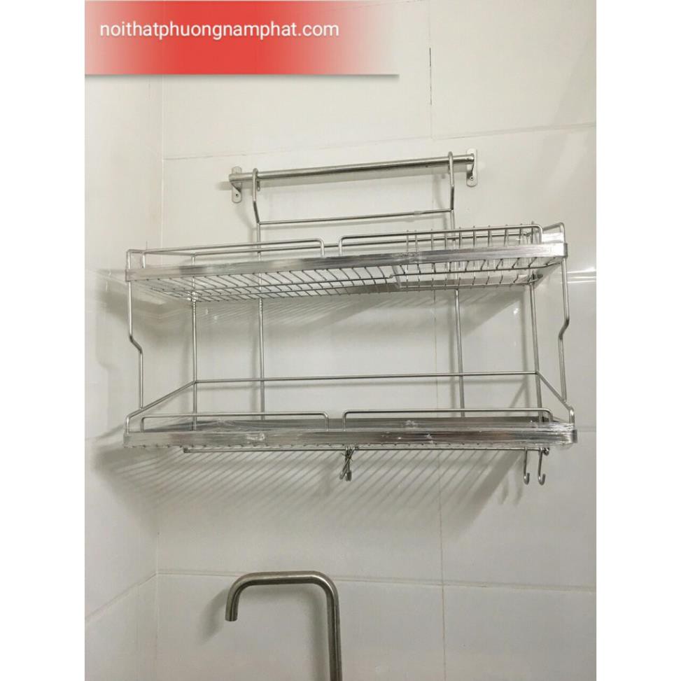 Kệ Đựng Chén Bát Treo Tường Bằng inox 304 Cao Cấp KC19 2 Tầng