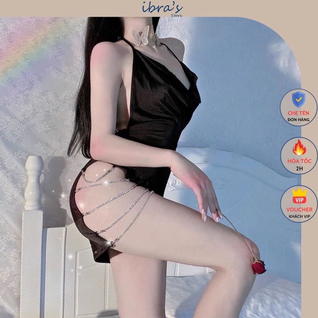 Váy Ngủ Sexy Gợi Cảm iBRA'S STORE Đồ Ngủ Sexy Nữ Xẻ đùi phối dây Quyến Rũ Nóng Bỏng Tặng Quần Lót Lọt Khe iBRA V3