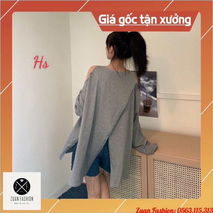 Áo Khoét Vai Vạt Xẻ Lệch Tầng Áo Thun Dài Tay Dáng Rộng 3 Màu GIÁ XƯỞNG Chất Liệu Vải Nỉ Chân Cua
