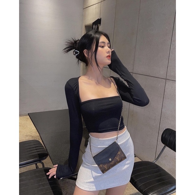 Basic Croptop▪ÁO CROPTOP KHOÉT NÁCH TAY DÀI