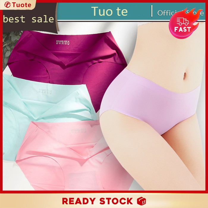 L~3XL Summer Ice Silk Seamless Underwear Women Low-Waist One Piece Solid Color Cotton Crotch 100% Women's Briefs