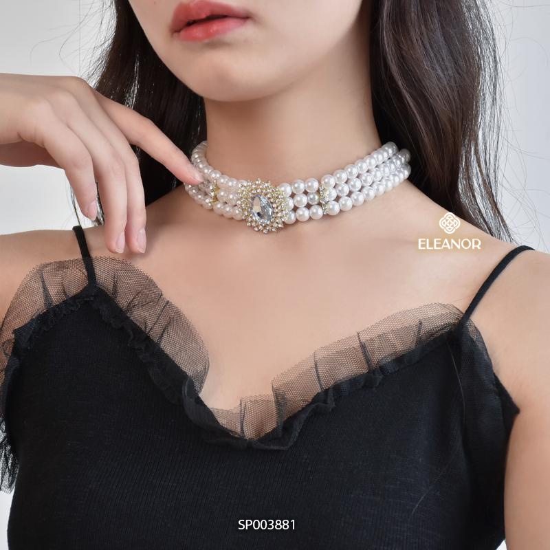Dây chuyền nữ ngọc trai nhân tạo Eleanor Accessories choker mặt đính đá phụ kiện trang sức 3881