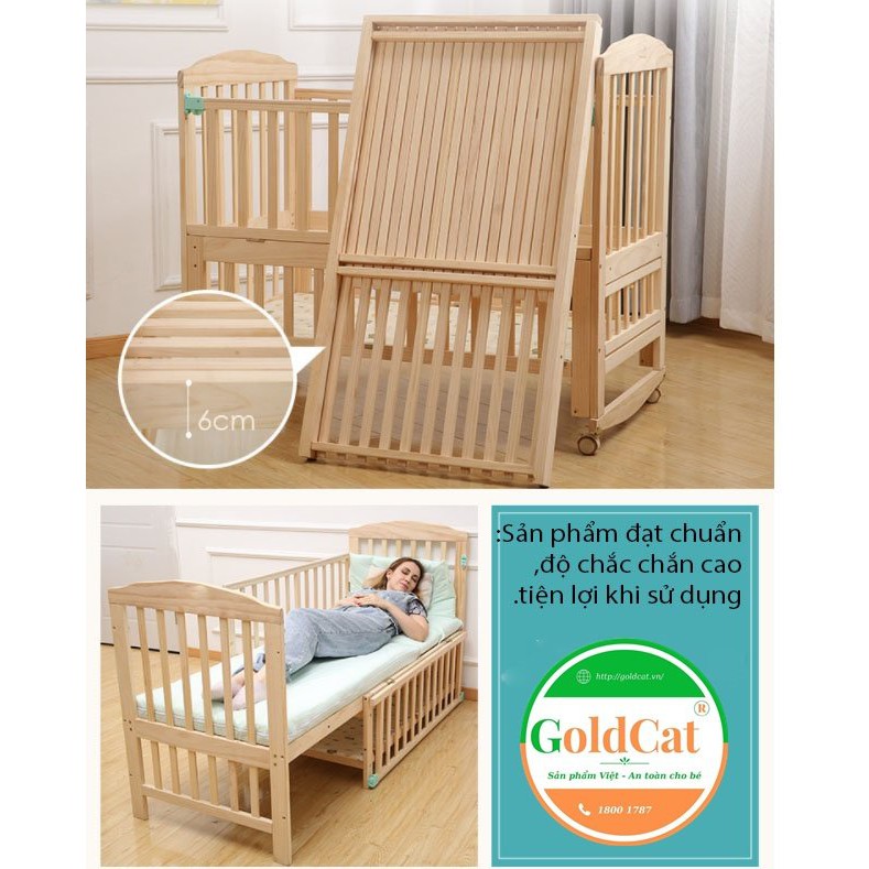 Cũi Cho Bé - Nôi Cũi Đa Năng Kéo Dài Thành Giường C4M GoldCat - Tặng Quà Cho Bé