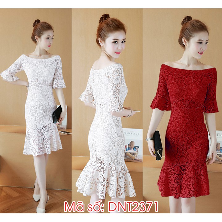 Đầm ren đuôi cá bẹt vai xinh xắn