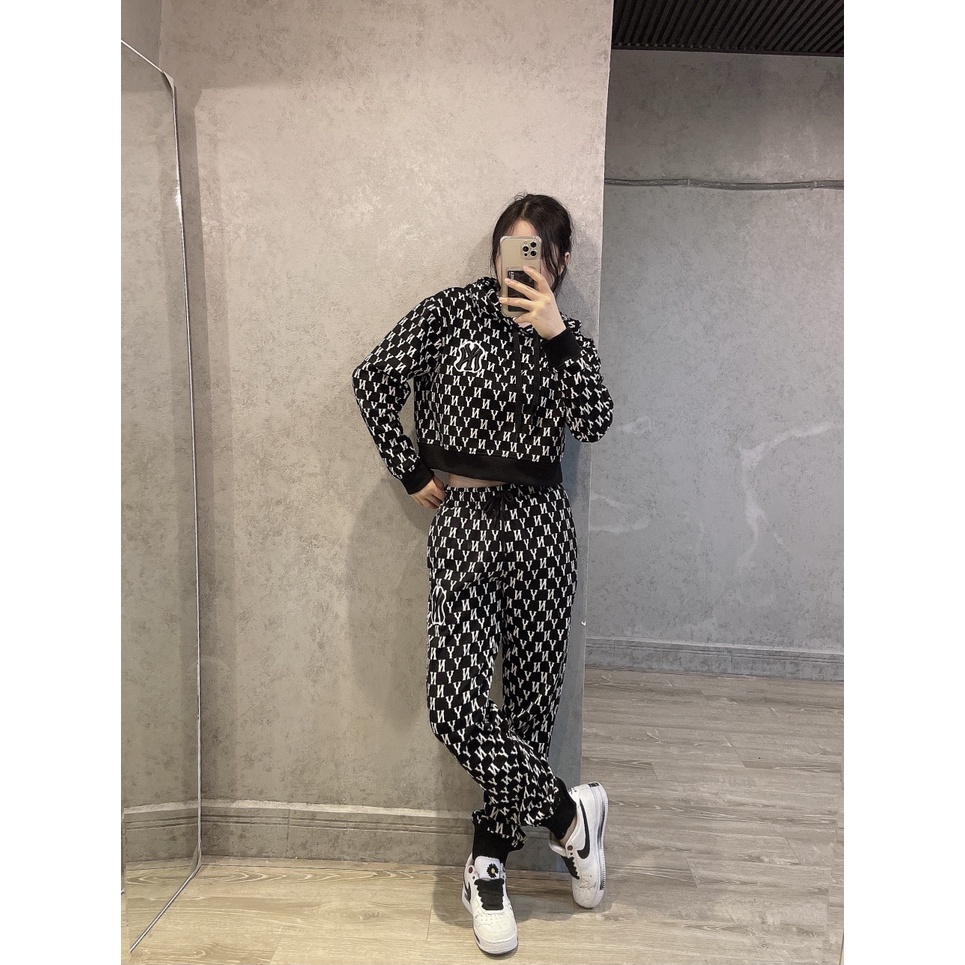 Set Hoodie NY Monogram Crop Fit Newyork Yankees  Hàng Xuất Xịn