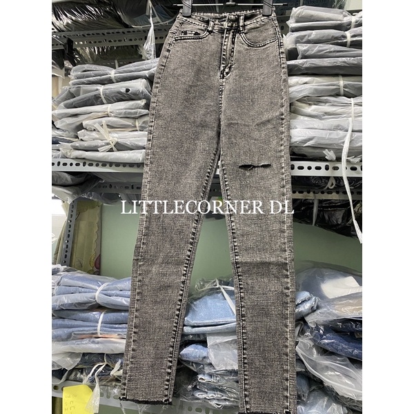 Quần TOPSHOP XÁM nữ rách đùi - Quần skinny jean ôm nữ xám HOT TREND  lưng cao quảng châu gấu tua co dãn FREESHIP