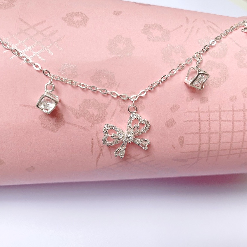 Lắc chân bạc ta hình lơ đính đá, trang sức nữ chuẩn bạc Evasilver sang trọng nữ tính