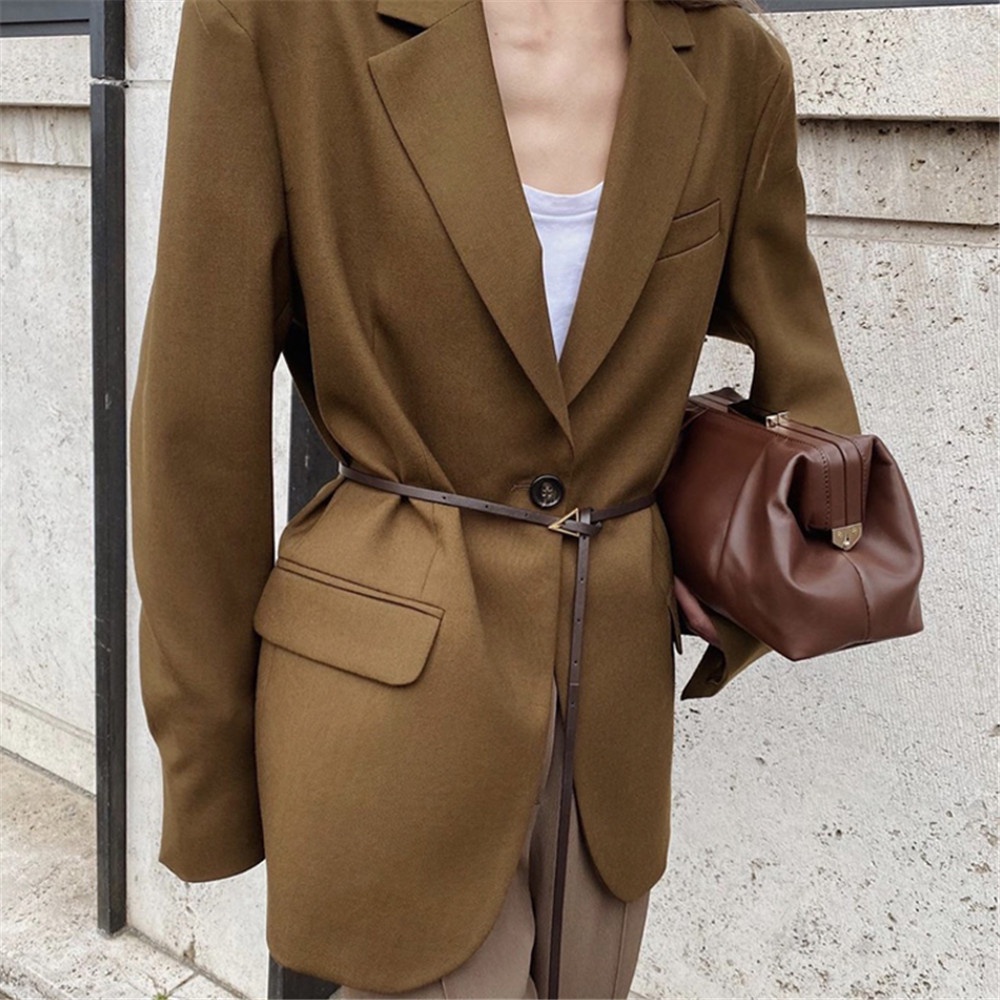 Cod In Stock New PU Thin Leather Belt Simple Triangle Pin Buckle Belt Lady Fashion Accessories