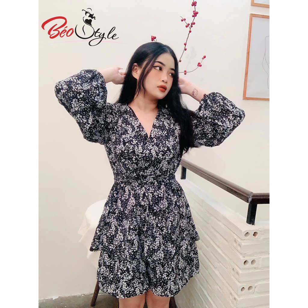ĐỒ BIGSIZE jumpsuit họa tiết hoa nhí cổ V cho nàng béo 55-100kg - Đi chơi, dự tiệc, dạo phố