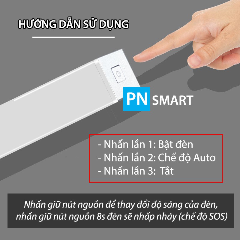 Đèn gắn tủ quần áo sạc pin, đèn cảm biến thông minh 30cm