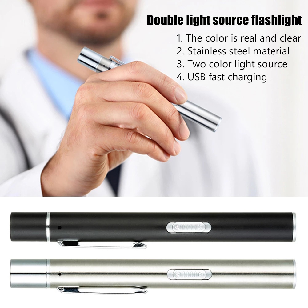 [Mới] Đèn Pin LED Mini Hai Đầu / Sạc USB Bằng Thép Không Gỉ / Đèn Pin Khẩn Cấp Có Thể Tái Sử Dụng Cho Nhà Và Ngoà