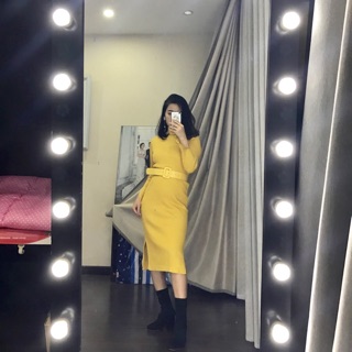 Váy len body kèm belt