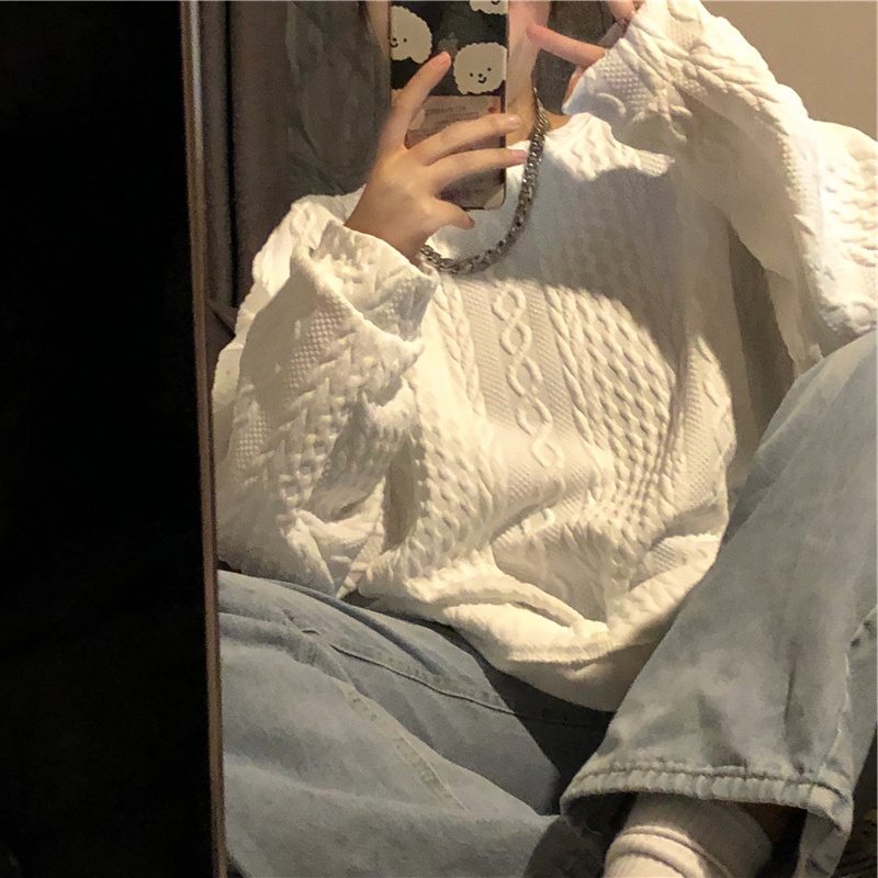 Áo Sweater Tay Dài Cổ Tròn Dáng Rộng Màu Trơn Phong Cách Hàn Quốc | BigBuy360 - bigbuy360.vn