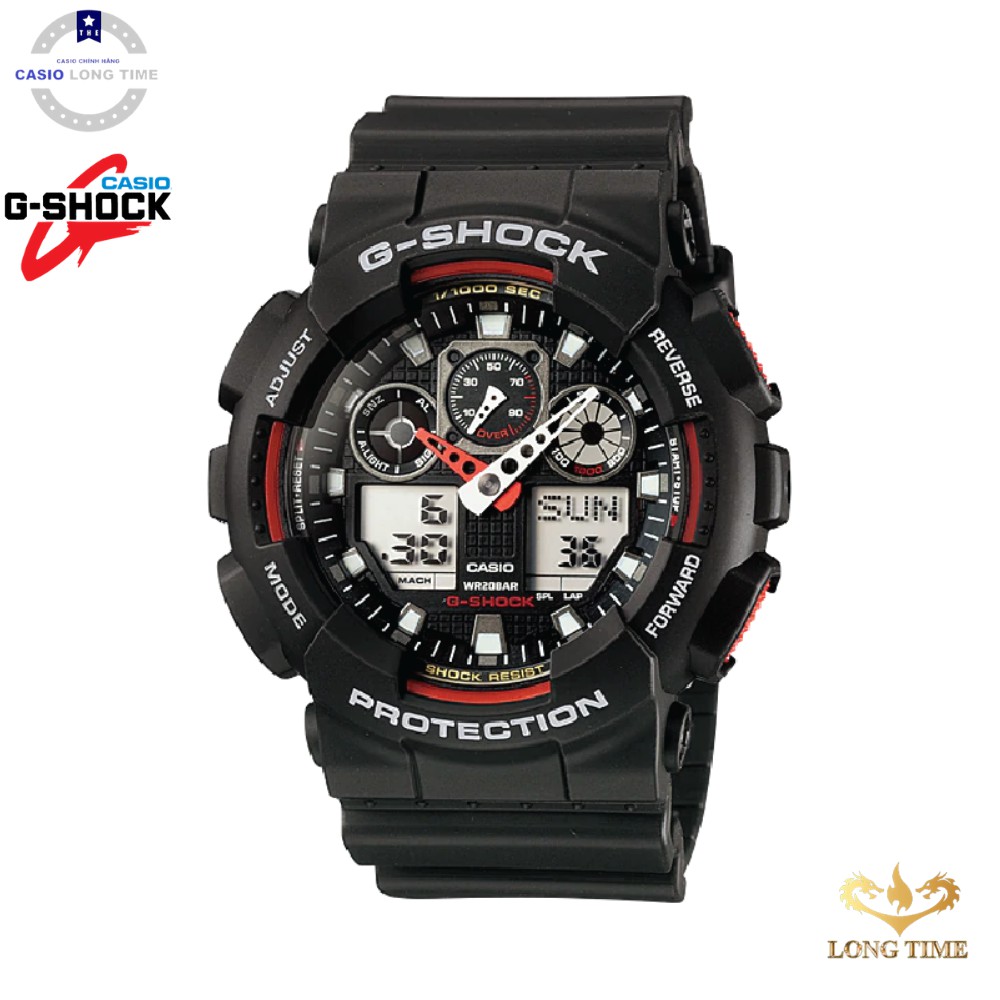 Đồng hồ nam Casio G-SHOCK GA-100-1A4DR Dây nhựa - Viền đồng hồ màu đen đỏ - Chống nư