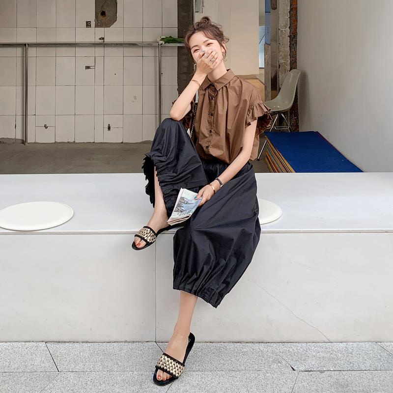 Hàng Có Sẵn Set Áo Quần Ống Rộng Mùa Hè 2022 Kích Thước Lớn Phong Cách Phương Tây Lưng Cao Size Lớn Cho Nữ