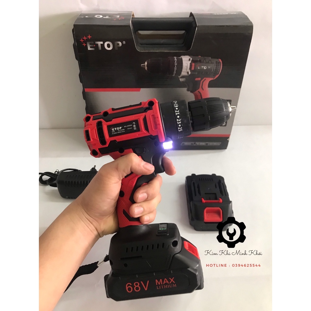 [CHÍNH HÃNG] Máy khoan pin cầm tay Etop 3 chức năng 68V| Khoan pin không chổi than( Bảo hành 6 tháng, cam kết lõi đồng)