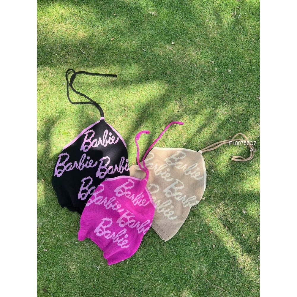 Áo len kiểu croptop chữ barbie cổ yếm hàng QC!
