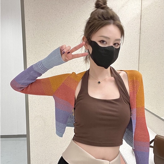 Áo Khoác cardigan Dệt Kim Mỏng Tay Dài Dáng Ngắn Chống Nắng Phong Cách Hàn Quốc Thời Trang Cho Nữ