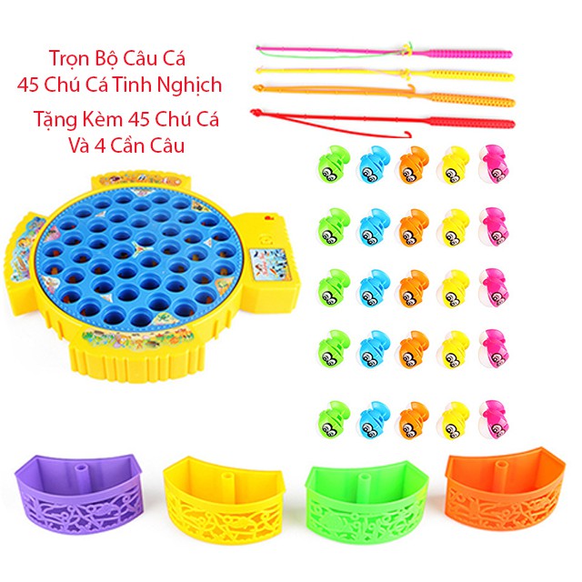 Bộ Đồ Chơi Câu Cá Phát Nhạc 4 Cần Câu [FREESHIP❤️] Chất Liệu Nhựa Không Độc Hại Dành Cho Bé