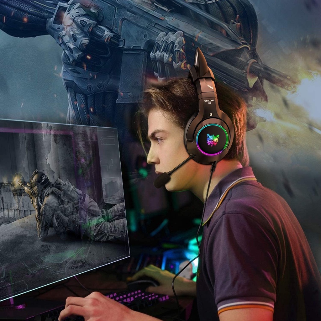 Tai nghe gaming ONIKUMA K9 màu đen micro kèm giảm tiếng ồn thích hợp cho máy tính xách tay chơi game nặng âm trầm