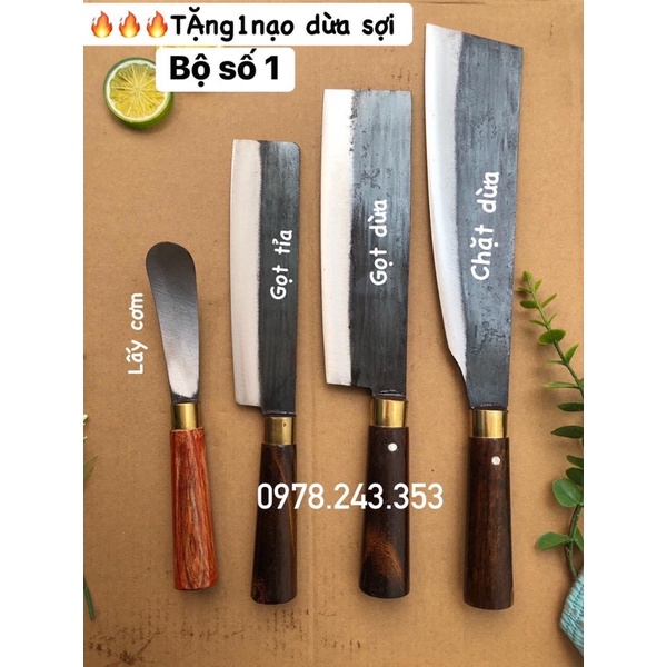 (🔥🔥tặng 1 lấy dừa sợi) combo 4 dao lấy cơm-gọt tỉa-gọt dừa-chặt dừa chuẩn nhíp xe