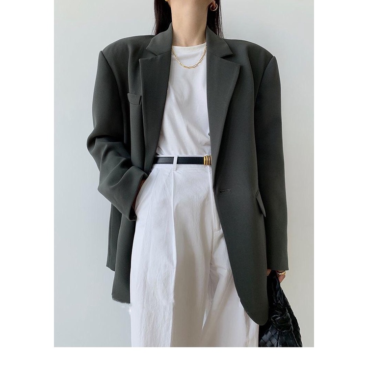 Áo Khoác blazer Cỡ Lớn Màu Đen / Xám Thời Trang Sang Trọng Cho Nữ