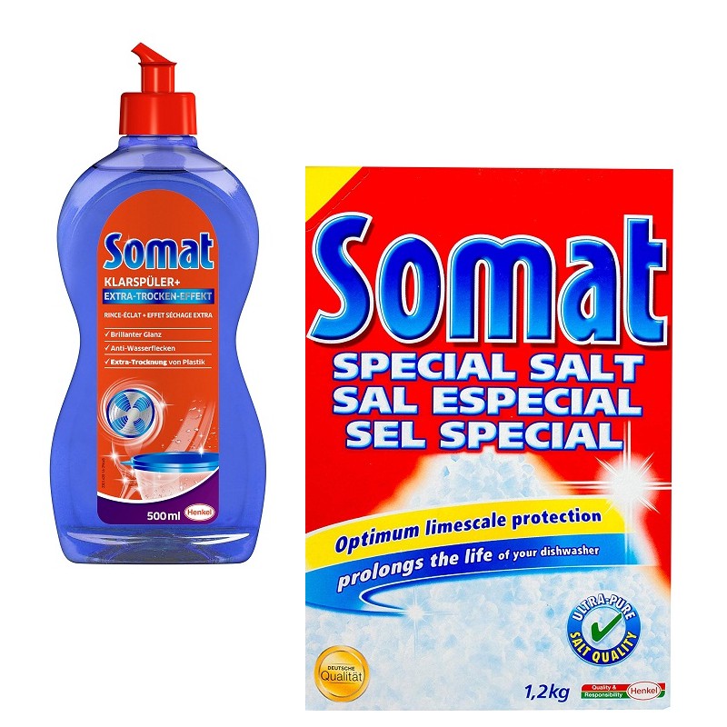 Bộ bột rửa bát Somat 1,2kg+ muối rửa bát Somat 1,2kg +nước làm bóng somat 50ml