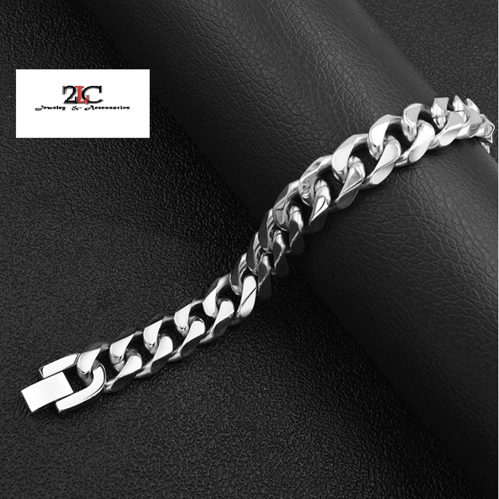 Lắc tay nam inox kiểu lặc kép xéo cá tính thép không gỉ 13mm- QuynhChi Store