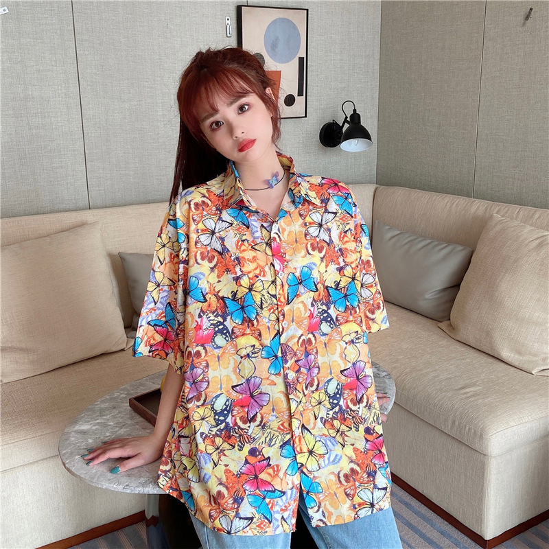 NRVP Áo sơ mi dáng rộng tay ngắn phong cách Hàn Quốc thời trang mùa thu 2021 dành cho nữ