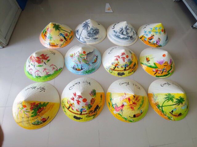 Sét 5c Nón Lá Vẽ Tay Phong Cảnh Việt Nam Đủ Size D25cm-D34cm-D40cm - Lucky Girl shop