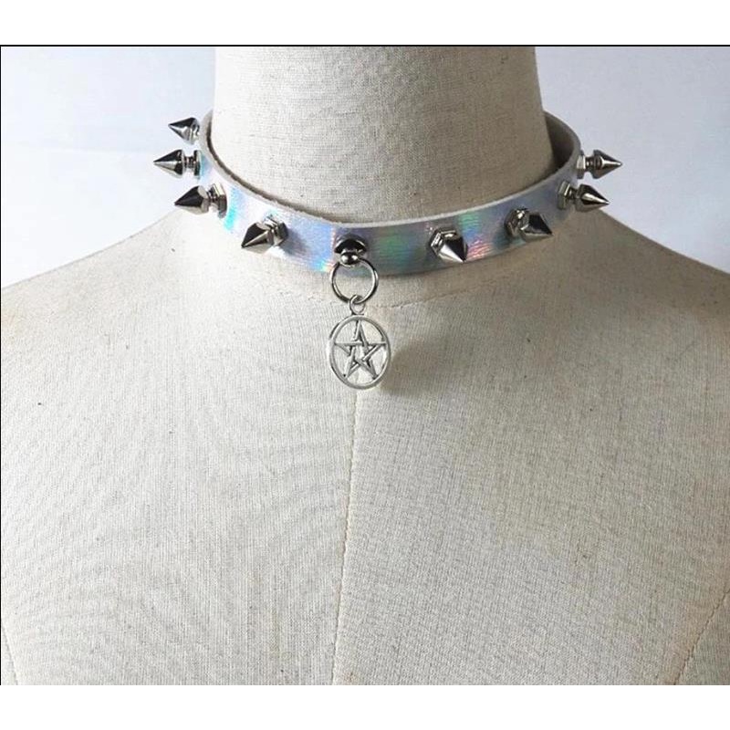 Vòng Cổ Choker Da Pu Mặt Trái Tim Đính Đinh Tán Phong Cách Gothic Punk