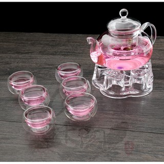 Bộ ấm pha trà thủy tinh đế trái tim 30