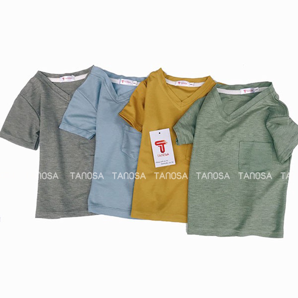 Áo thun cotton trơn cổ tim TANOSA nhiều màu cho bé trai 10-25kg