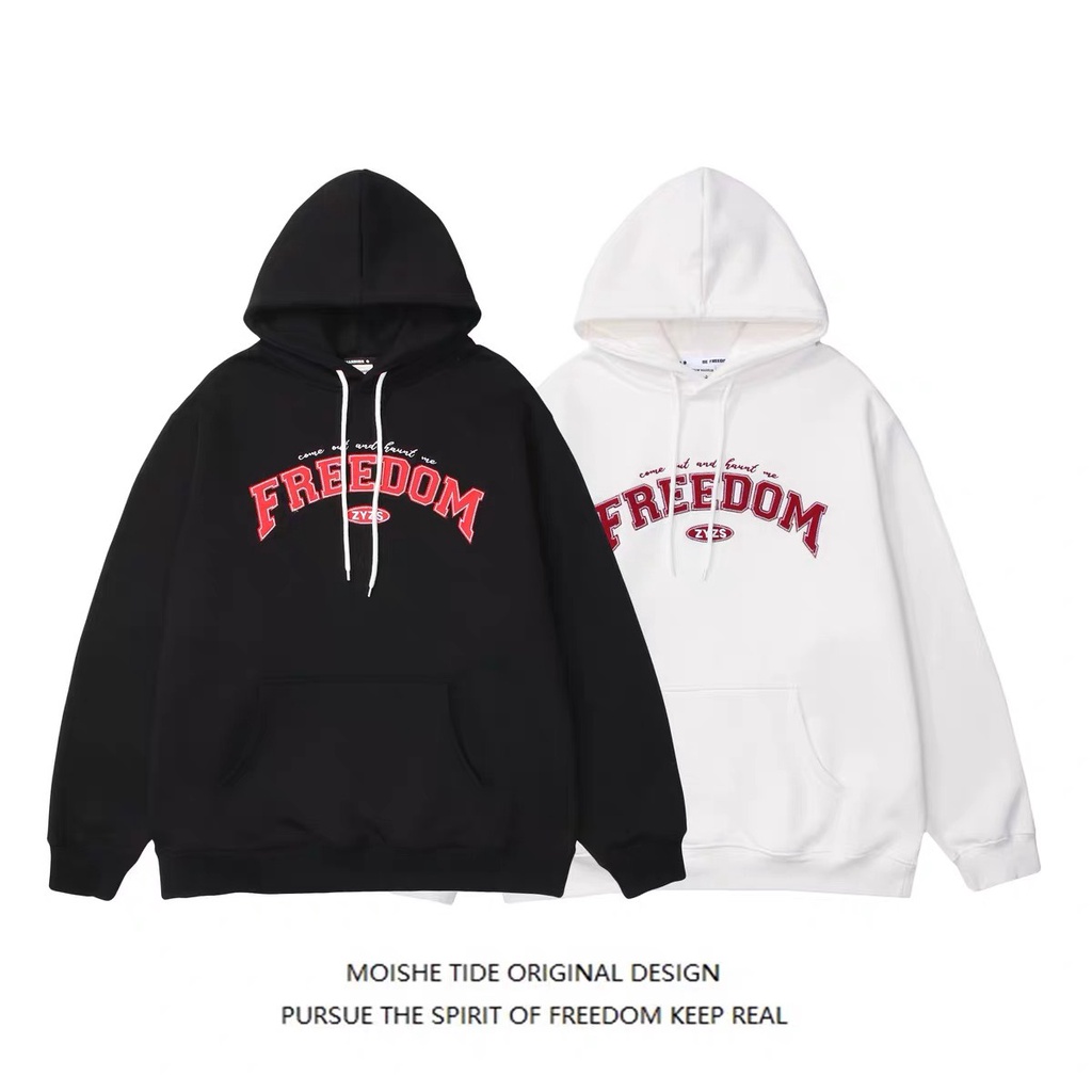 Áo Hoodie Nỉ Bông Đen Trắng FREEDOM, Áo Nỉ Hot Trend Mùa Đông 2022 𝘽𝙮.𝘾𝙖𝙢𝙘𝙖𝙢