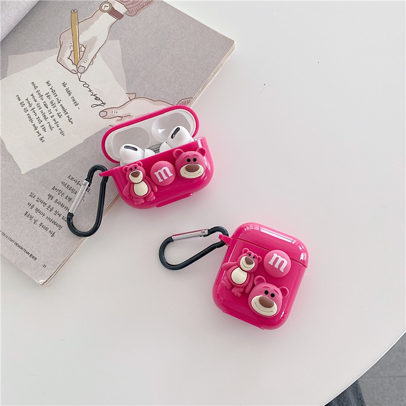 Vỏ bảo vệ hộp sạc tai nghe Airpods 1/2/Pro bằng TPU mềm hình chú gấu và quả dâu tây dễ thương